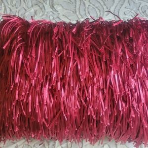 Set of (2) deep red shag throw pillows